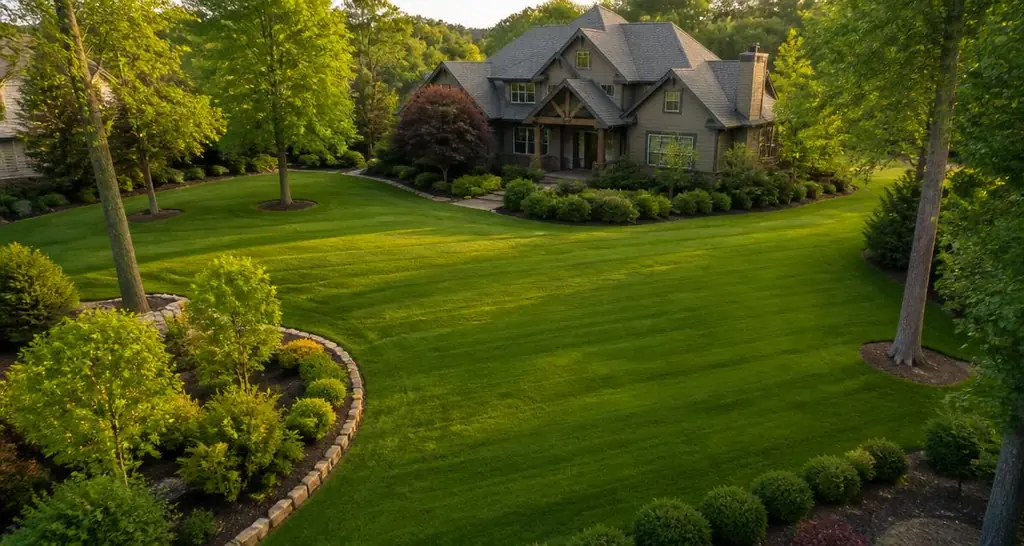 Aerial view of a lush green lawn and house in Greenville, SC